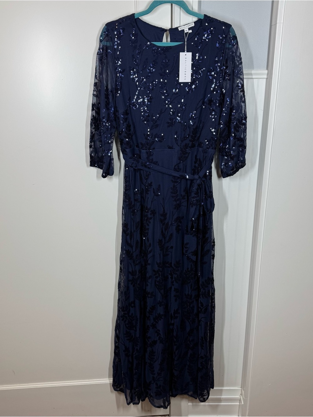 Baltic Born Navy Blue Sequin Floral Maxi Dress